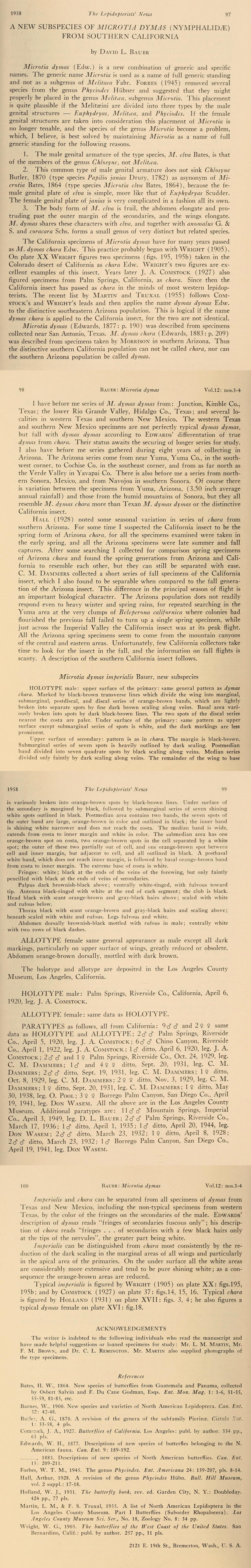 Original description of Microtia dymas imperialis - Tiny Checkerspot - by William Henry Edwards